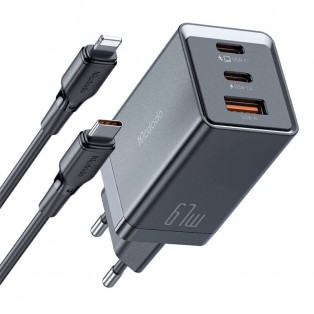 Mcdodo GaN Wall Charger CH-1544 - Väggladdare - Snabbladdare QC4+ / PD 67W - 110-240V till USB - 3xUSB Typ A/C - Svart