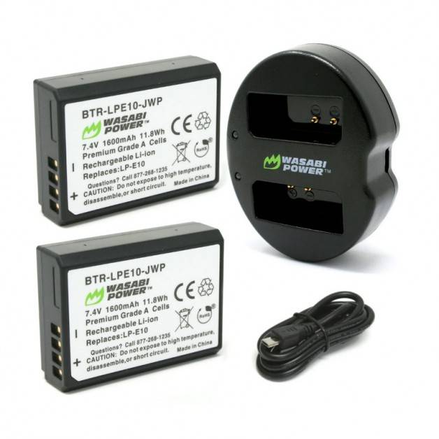 Wasabi Power Batterier och Batteriladdare för Canon LP-E10 - Dubbel - Paket