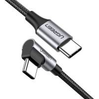 Ugreen USB-C kabel PD 2.0 / QC3.0, 60W, 20v/3A, Vinkel 90 grader, 1m - Svart