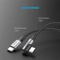 Ugreen USB-C kabel PD 2.0 / QC3.0, 60W, 20v/3A, Vinkel 90 grader, 1m - Svart