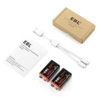 EBL Laddningsbara Batterier 9V, 5400mWh Li-ion, USB-laddning - 2-Pack