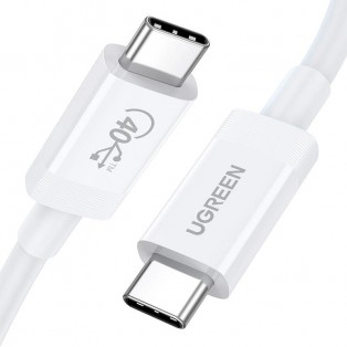 Ugreen USB-C kabel USB4, Thunderbolt 3, 40Gbps, QC4 / PD 100W, 20V/5A, 0.8m - Vit